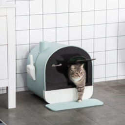 Pawhut Cat Litter Box Kitten Litter Tray W/ Lid, Scoop, Filter, Flap Door - thumbnail 1