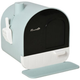 Pawhut Cat Litter Box Kitten Litter Tray W/ Lid, Scoop, Filter, Flap Door - thumbnail 2