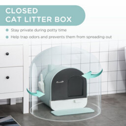 Pawhut Cat Litter Box Kitten Litter Tray W/ Lid, Scoop, Filter, Flap Door - thumbnail 5