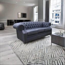 Chesterfield 3 Seater Sofa Gleneagles Plain Charcoal Fabric In Buckingham Style - thumbnail 2