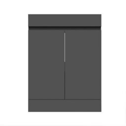 AVER-GROWTH Freestanding Bathroom Vanity Unit Gloss Grey Flat Pack Bathroom Cabinets Only 600(W)X390X(D)X800(H)mm With 2 Doors - thumbnail 2