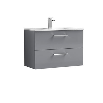 Balterley  Modern Bathroom 2 Soft Close Drawer & Minimalist Wall Hung Vanity Unit Basin, Satin Grey, 435mm - image 1