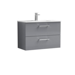 Balterley  Modern Bathroom 2 Soft Close Drawer & Minimalist Wall Hung Vanity Unit Basin, Satin Grey, 435mm - thumbnail 1
