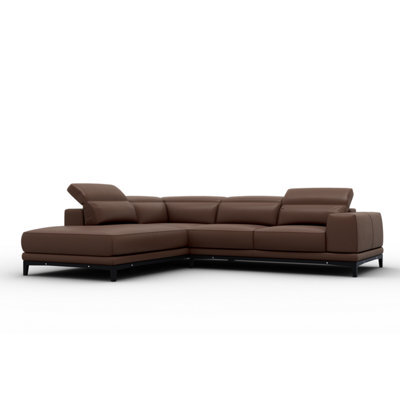 Valencia Valletta Top Grain Leather L Shape With Left Chaise Sofa Dark Brown Kiln-Dried Wood Adjustable Headrest - image 1