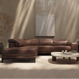 Valencia Valletta Top Grain Leather L Shape With Left Chaise Sofa Dark Brown Kiln-Dried Wood Adjustable Headrest - thumbnail 2