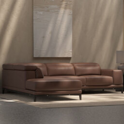Valencia Valletta Top Grain Leather L Shape With Left Chaise Sofa Dark Brown Kiln-Dried Wood Adjustable Headrest - thumbnail 4