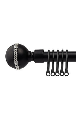 16-19mm Bejeweled Extendable  Metal Curtain Pole Set Black Silk 160-300Cm