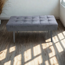 Kosy Koala Grey Velvet Padded Dining Bench With Metal Legs 90 Cm Length, Dining Room Furniture