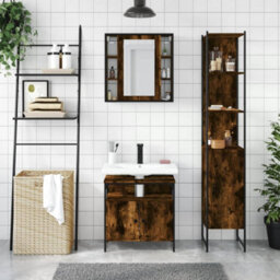 Berkfield 3 Piece Bathroom Cabinet Set Smoked Oak Engineered Wood - thumbnail 3