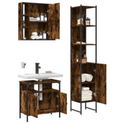 Berkfield 3 Piece Bathroom Cabinet Set Smoked Oak Engineered Wood - thumbnail 4
