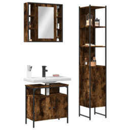 Berkfield 3 Piece Bathroom Cabinet Set Smoked Oak Engineered Wood - thumbnail 1