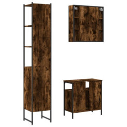 Berkfield 3 Piece Bathroom Cabinet Set Smoked Oak Engineered Wood - thumbnail 8