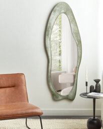 Beliani Wall Mirror Reigny 57 Cm 160 Cm Velvet Olive Green - thumbnail 2