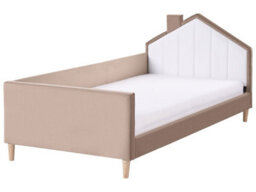 Wyld And Coco 3Ft Eu Single Bed Brown Velvet Upholstered House-Shaped Headboard, Wraparound Frame (W96 X L211 X H90Cm) - thumbnail 3
