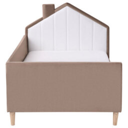 Wyld And Coco 3Ft Eu Single Bed Brown Velvet Upholstered House-Shaped Headboard, Wraparound Frame (W96 X L211 X H90Cm) - thumbnail 1