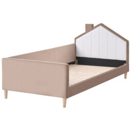 Wyld And Coco 3Ft Eu Single Bed Brown Velvet Upholstered House-Shaped Headboard, Wraparound Frame (W96 X L211 X H90Cm) - thumbnail 4