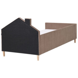 Wyld And Coco 3Ft Eu Single Bed Brown Velvet Upholstered House-Shaped Headboard, Wraparound Frame (W96 X L211 X H90Cm) - thumbnail 6
