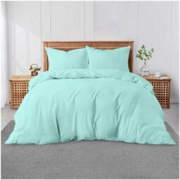 Gc Gaveno Cavailia Plain Dyed Duvet Cover Super King Polycotton Solid Bedding Set Breathable Lightweight Duvet Cover Bed Set Aqua - thumbnail 1