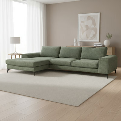 Abakus Direct Venice Chenille Corner Sofa In Sage Green Left Facing With Deep Seats And Extra-Wide Padded Arms - image 1