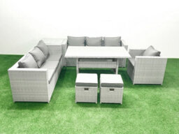Fimous 7 Pieces Outdoor Rattan Sofa Set Cushions Patio Garden Furniture Sets Armchair Dining Table 2 Small Stools - thumbnail 2