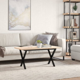 Berkfield Coffee Table X-Frame 100X50X45 Cm Solid Wood Pine And Steel - thumbnail 3