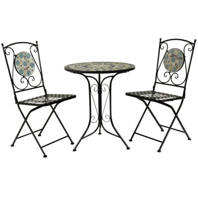 Charles Bentley 3 Piece Wrought Iron Mosaic Bistro Set Table And 2 Chairs - image 1