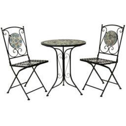 Charles Bentley 3 Piece Wrought Iron Mosaic Bistro Set Table And 2 Chairs - thumbnail 1