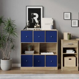 Urbn-Living Urbnliving Asymmetrical 8 Cube Bookcase Shelf Storage Unit W/ 6 Fabric Drawer Inserts (Oak+Royal Blue) - thumbnail 4