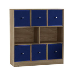Urbn-Living Urbnliving Asymmetrical 8 Cube Bookcase Shelf Storage Unit W/ 6 Fabric Drawer Inserts (Oak+Royal Blue) - thumbnail 3