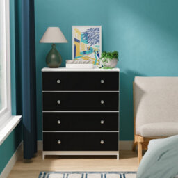 Portland 4 Drawer Chest Of Drawers In Black & White Matt (Ready Assembled) - thumbnail 1