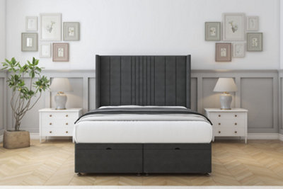 "Sloomy Hargrave Graphite Dumfries Ottoman Bed With Mattress With 54"" Wingback Headboard 2'6 Small Single" - image 1