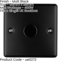 Loops 1 Gang 400W Led 2 Way Rotary Dimmer Switch Matt Black Light Dimming Plate - thumbnail 2