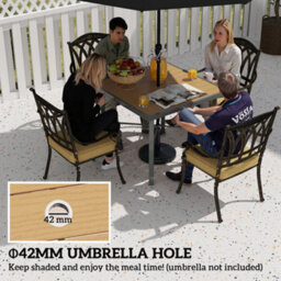 Wyld Haus Yole Natural Wood-Effect Square Garden Dining Table 90 X 90 Cm With 42 mm Umbrella Hole - thumbnail 4