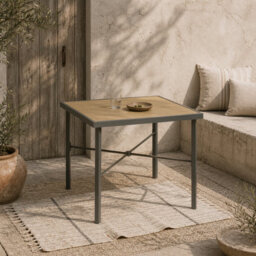 Wyld Haus Yole Natural Wood-Effect Square Garden Dining Table 90 X 90 Cm With 42 mm Umbrella Hole - thumbnail 1
