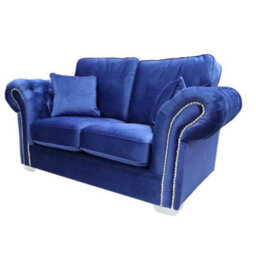 Chesterfield Original Oliver 2 Seater Sofa Malta Navy Blue Velvet In Stock - thumbnail 3