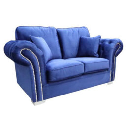 Chesterfield Original Oliver 2 Seater Sofa Malta Navy Blue Velvet In Stock - thumbnail 2