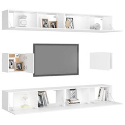 Berkfield 6 Piece Tv Cabinet Set White Engineered Wood - thumbnail 3