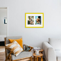 14X11 Inch 2 Opening Photo Collage Frame, Display Two 7X5 Inch Photos, Multi Aperture Family Picture Frame, Yellow - thumbnail 3