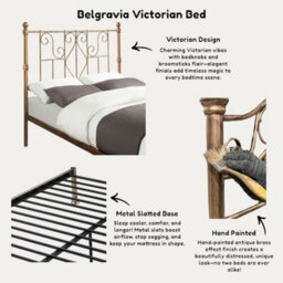 OAT Home Belgravia Antique Brass Effect Victorian Vintage Style Metal Double Bed Frame - thumbnail 8
