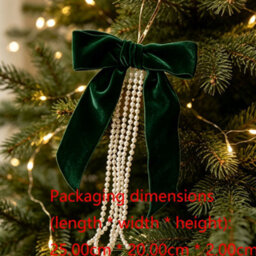Amorly 3 Pack Green Velvet Bow With Pearls, 15Cm Large Flocked Bow Ornament With Beaded Tassel For Christmas Tree Wreath Garland Decor - thumbnail 9