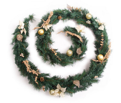Best Artificial Christmas 12Ft Gold Decorated Christmas Garland Bannister Staircase Fireplace - image 1
