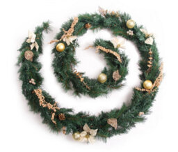Best Artificial Christmas 12Ft Gold Decorated Christmas Garland Bannister Staircase Fireplace