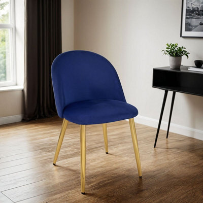 PureLifestyleWonders Designer Luxurious Velvet Dining Chair In Blue With Gold Legs Velvoro - image 1