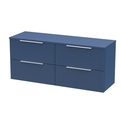Hudson Reed Fluted Wall Hung 4-Drawer Vanity Unit & Blue Laminate Worktop, Counter Top Vanity Unit In Satin Blue, 1200mm - image 1
