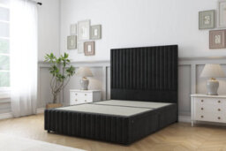 "Sloomy Madison Black Plush Divan Bed 2 Drawers Right Side-26"" Strutted Headboard 12"" Footboard 4' Small Double"