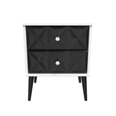 Toledo 2 Drawer Bedside Cabinet in Deep Black & White (Ready Assembled) - image 1