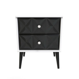 Toledo 2 Drawer Bedside Cabinet in Deep Black & White (Ready Assembled) - thumbnail 1