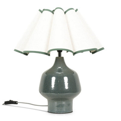 Valuelights Jamie Green Speckle Glazed Ceramic Table Lamp With A Natural Scalloped Edge Fabric Shade - image 1