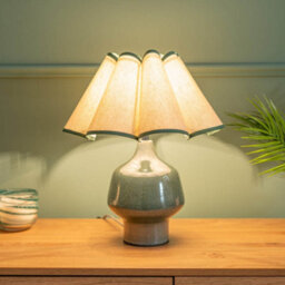 Valuelights Jamie Green Speckle Glazed Ceramic Table Lamp With A Natural Scalloped Edge Fabric Shade - thumbnail 4