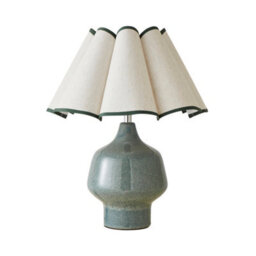 Valuelights Jamie Green Speckle Glazed Ceramic Table Lamp With A Natural Scalloped Edge Fabric Shade - thumbnail 2